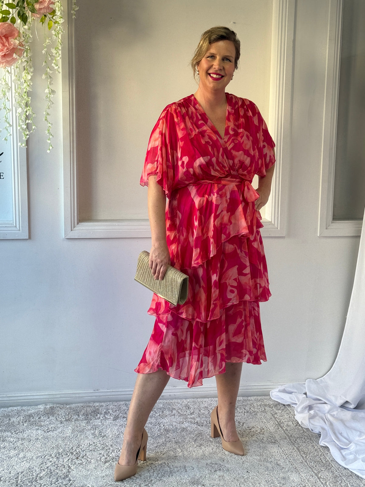 Clara Coral Silk Dress