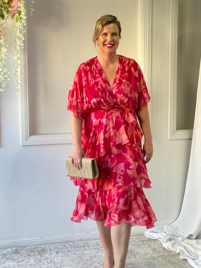 Clara Coral Silk Dress