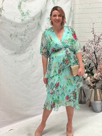 Clara Mint Floral Silk Dress