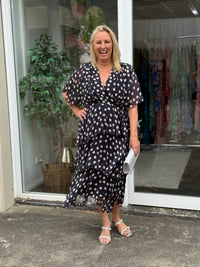 Clara Navy Polkadot Silk Dress