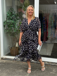 Clara Navy Polkadot Silk Dress