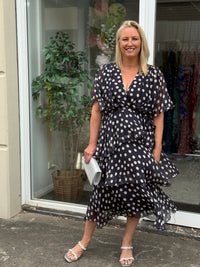 Clara Navy Polkadot Silk Dress