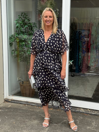 Clara Navy Polkadot Silk Dress