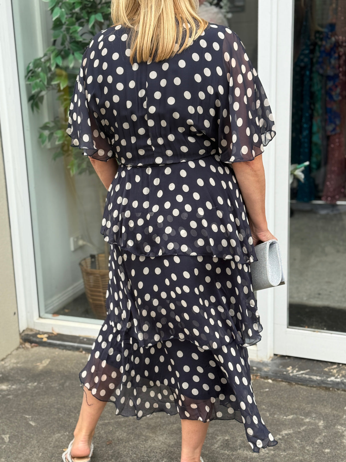 Clara Navy Polkadot Silk Dress