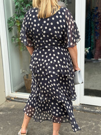 Clara Navy Polkadot Silk Dress