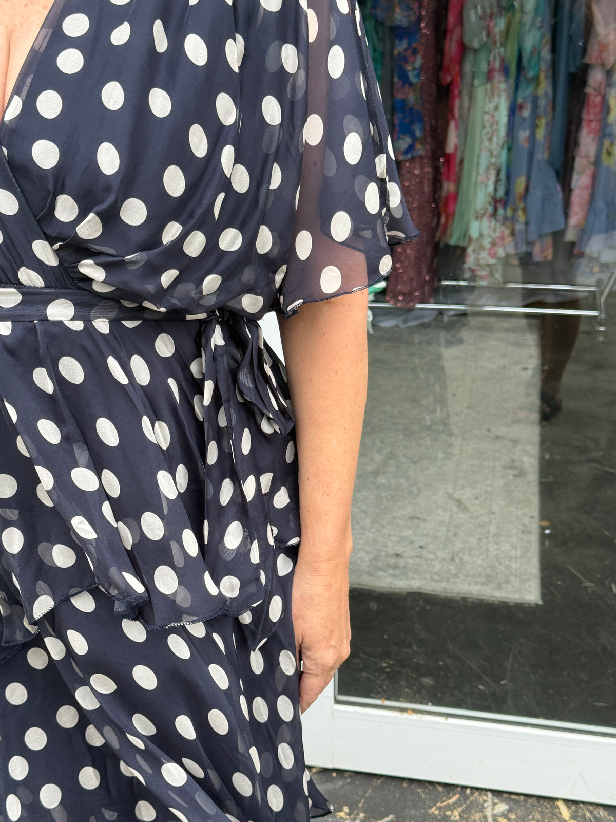 Clara Navy Polkadot Silk Dress