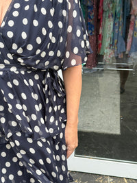 Clara Navy Polkadot Silk Dress