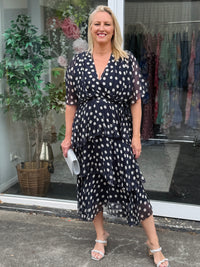 Clara Navy Polkadot Silk Dress