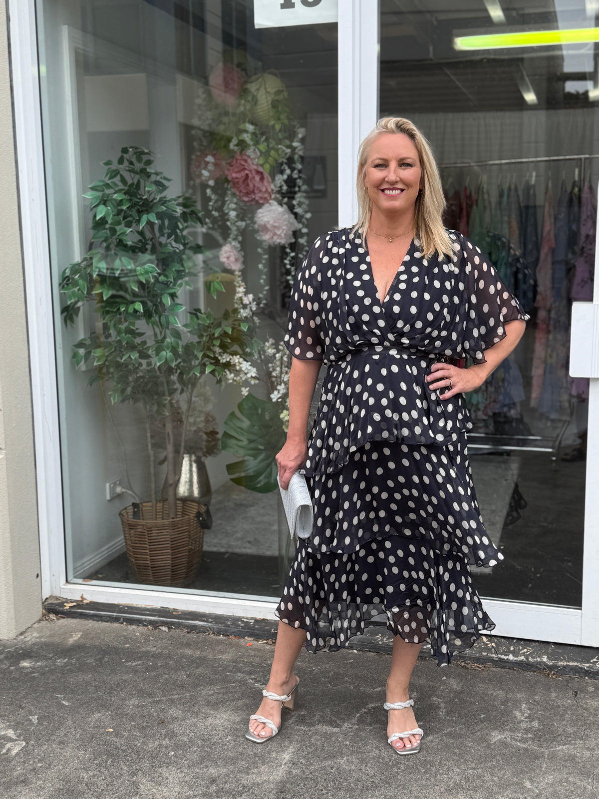Clara Navy Polkadot Silk Dress