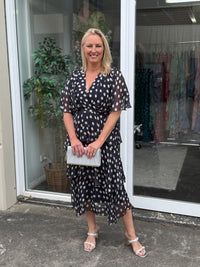 Clara Navy Polkadot Silk Dress