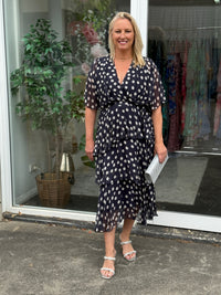 Clara Navy Polkadot Silk Dress