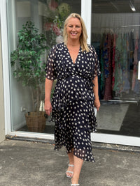 Clara Navy Polkadot Silk Dress