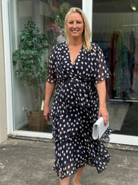 Clara Navy Polkadot Silk Dress