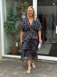 Clara Navy Polkadot Silk Dress