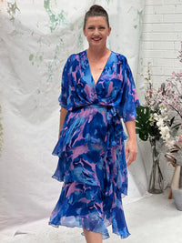 Clara Blue Abstract Silk Dress