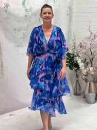 Clara Blue Abstract Silk Dress