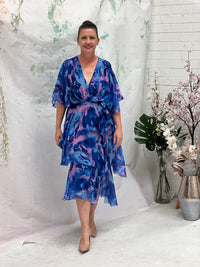 Clara Blue Abstract Silk Dress