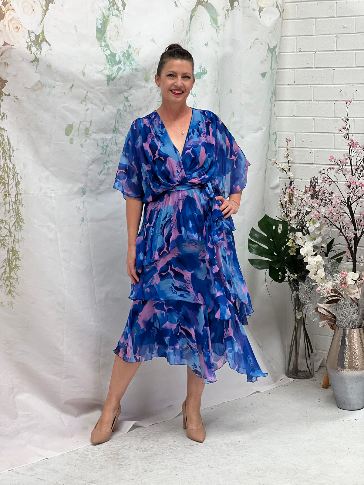 Clara Blue Abstract Silk Dress