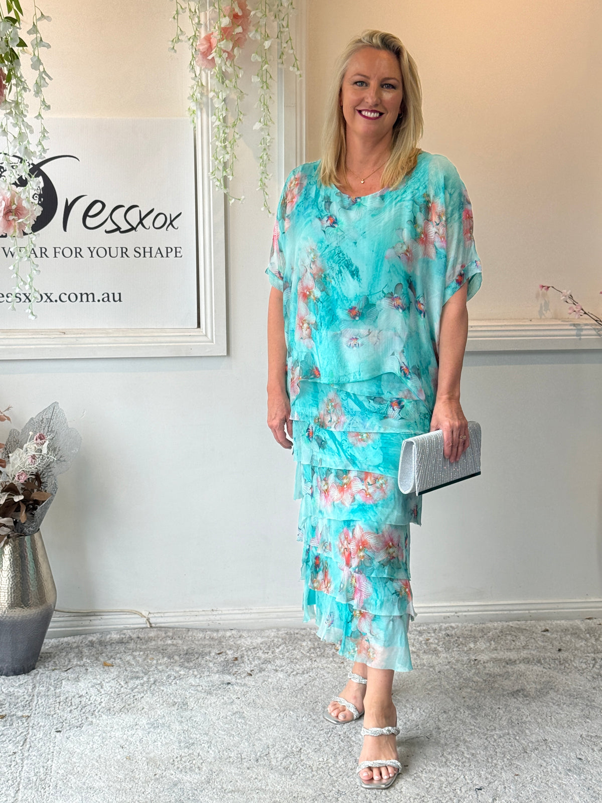 Clyde Aqua Silk Dress