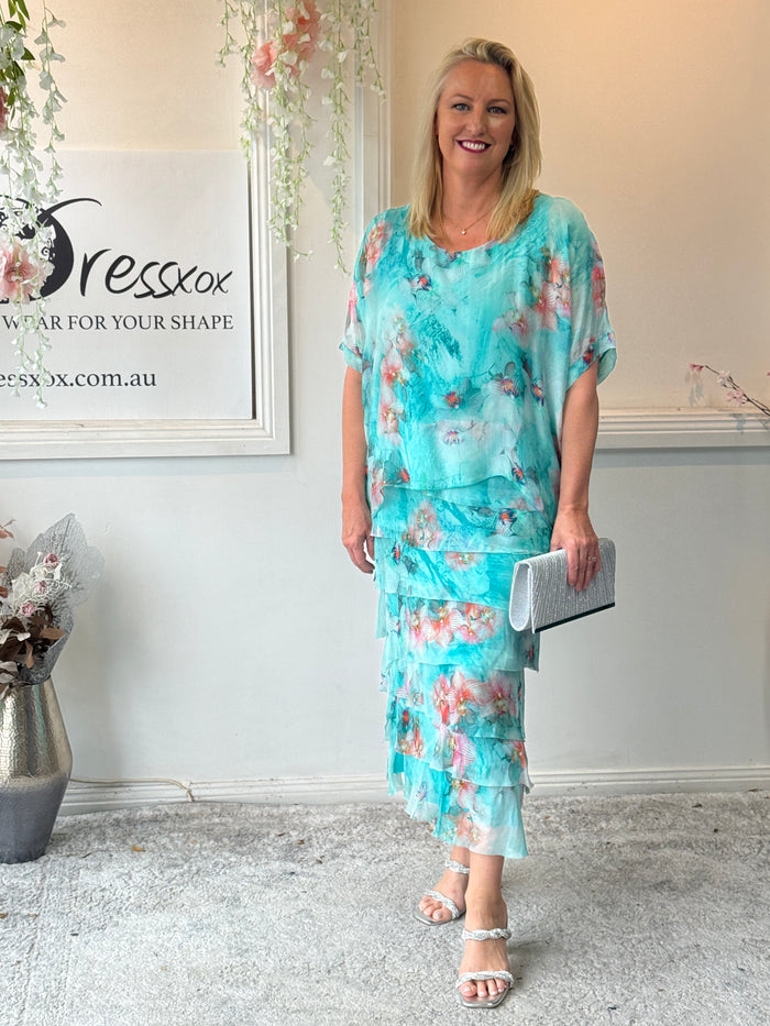 Clyde Aqua Silk Dress