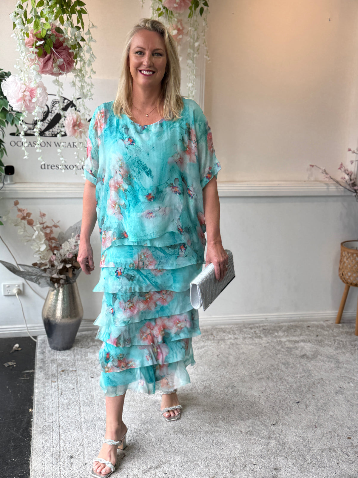 Clyde Aqua Silk Dress