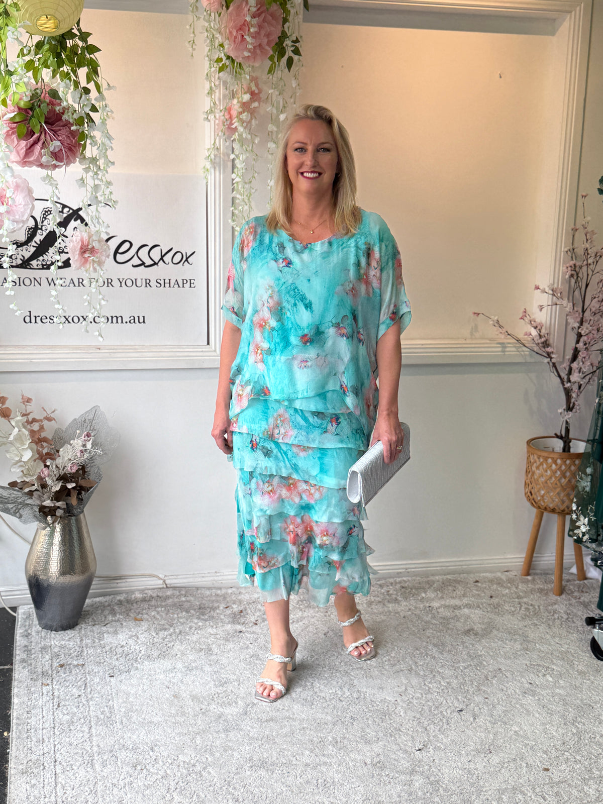 Clyde Aqua Silk Dress