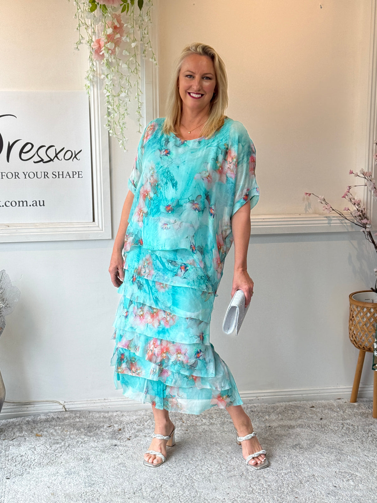 Clyde Aqua Silk Dress