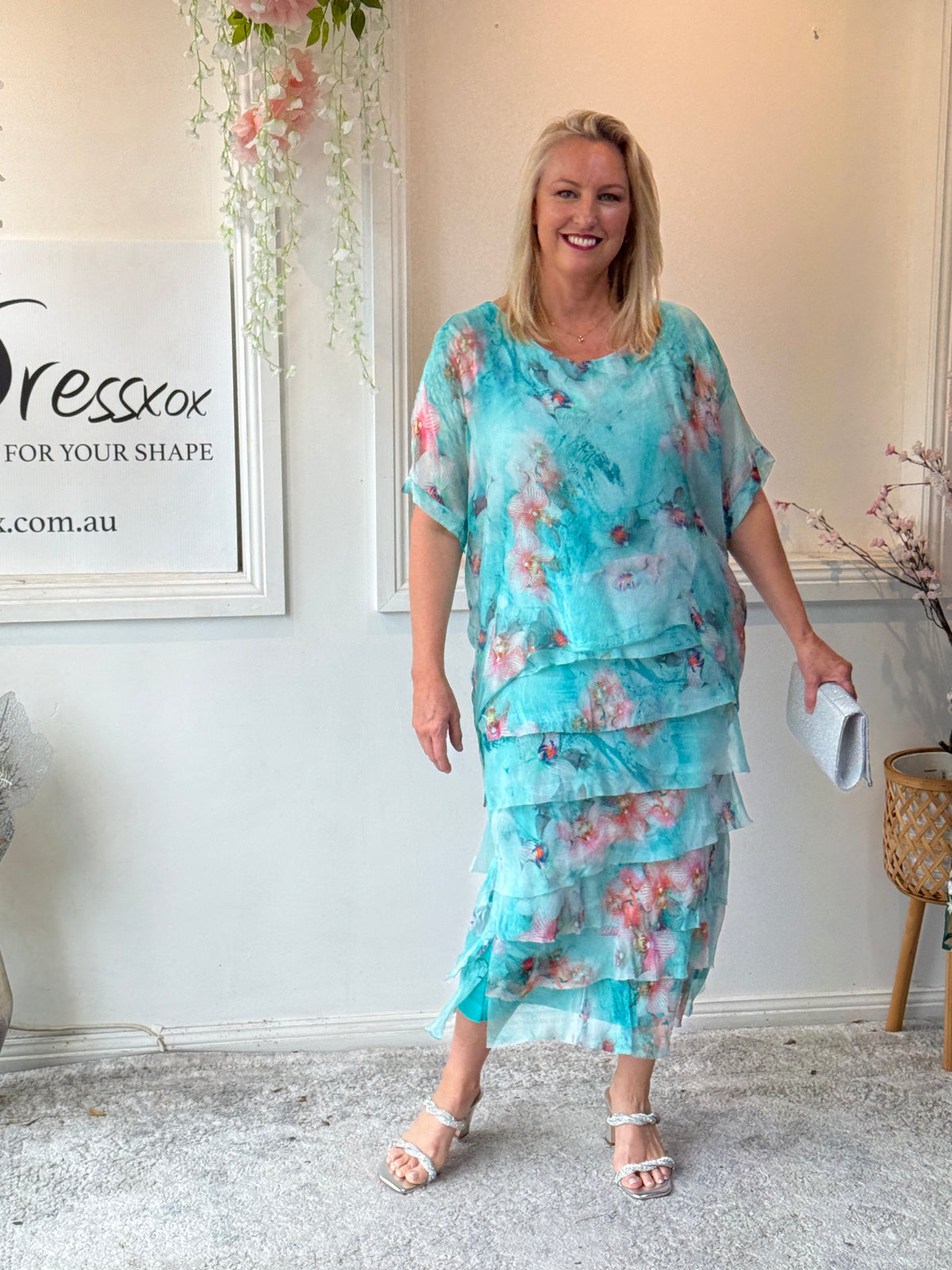Clyde Aqua Silk Dress