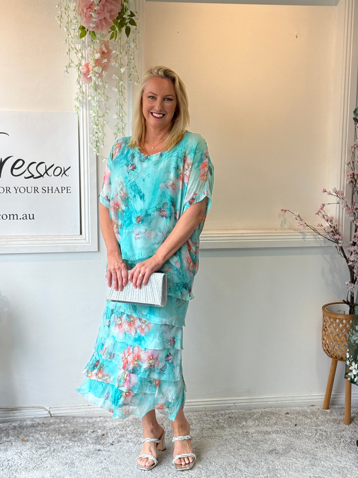 Clyde Aqua Silk Dress