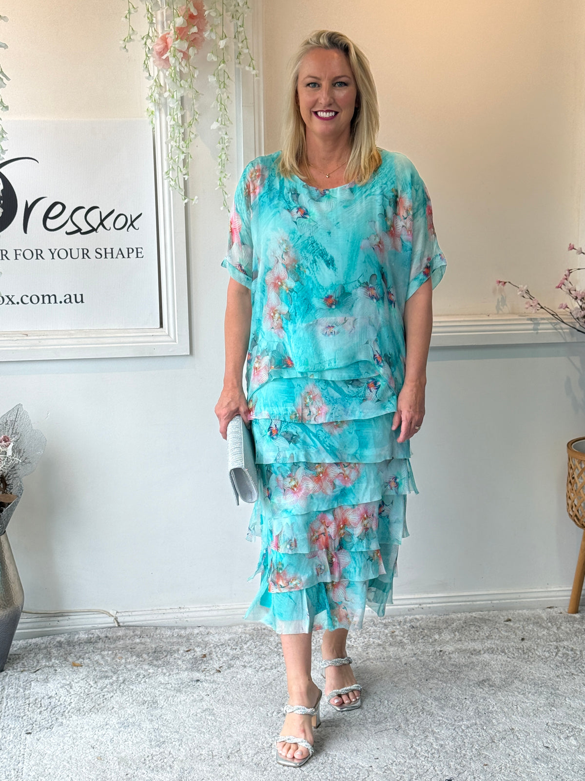 Clyde Aqua Silk Dress