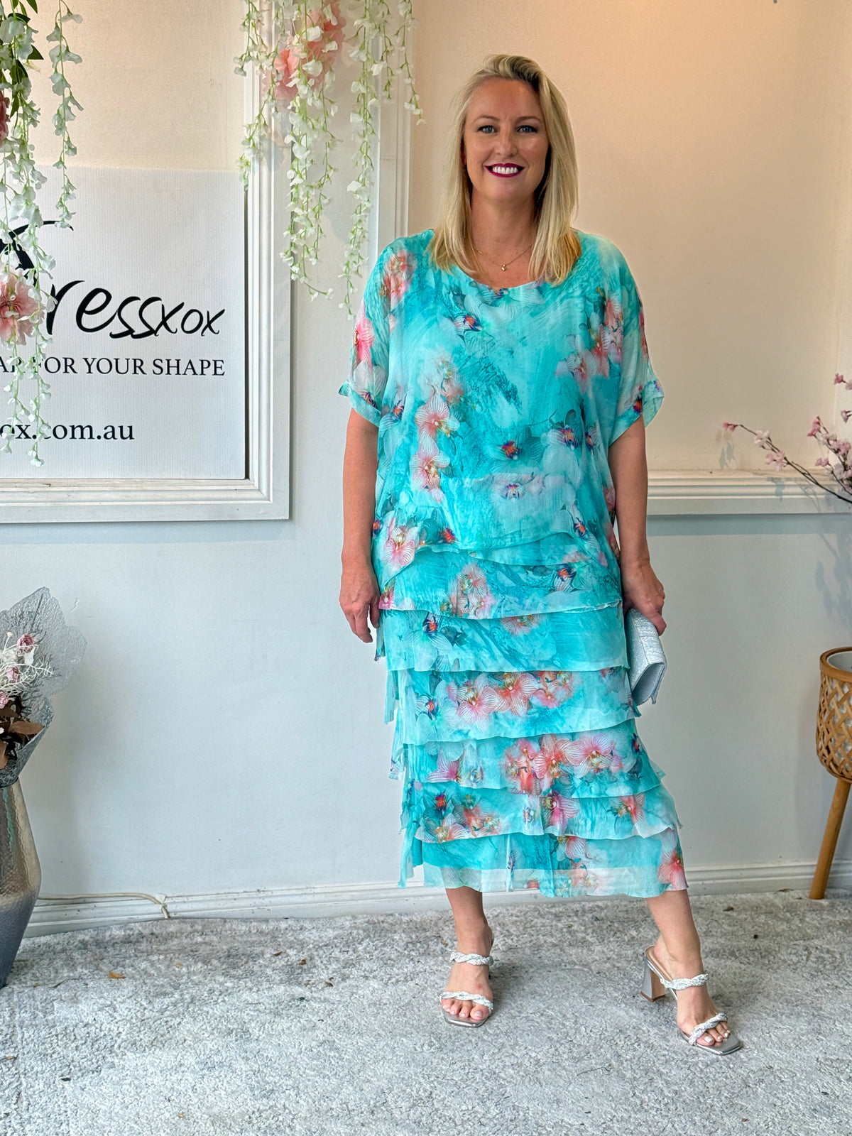 Clyde Aqua Silk Dress