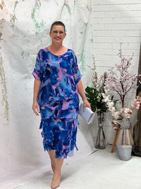 Clyde Blue Abstract Silk Dress