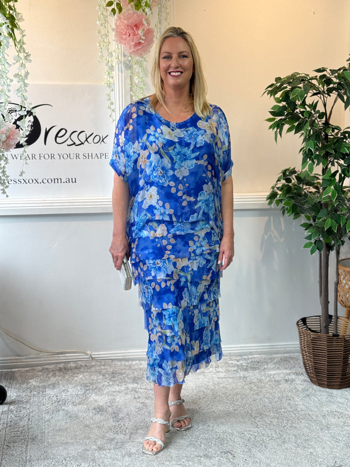 Clyde Blue Floral Silk Dress