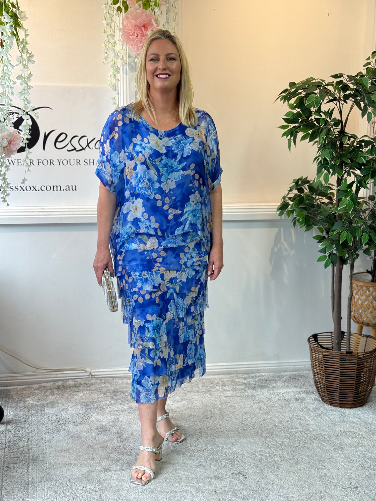 Clyde Blue Floral Silk Dress
