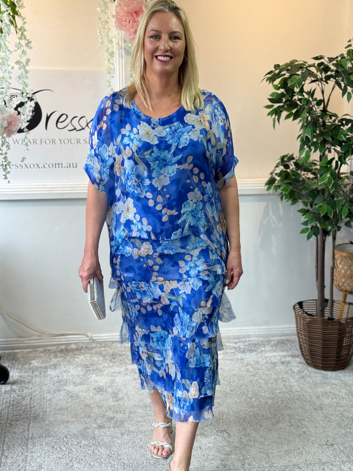Clyde Blue Floral Silk Dress