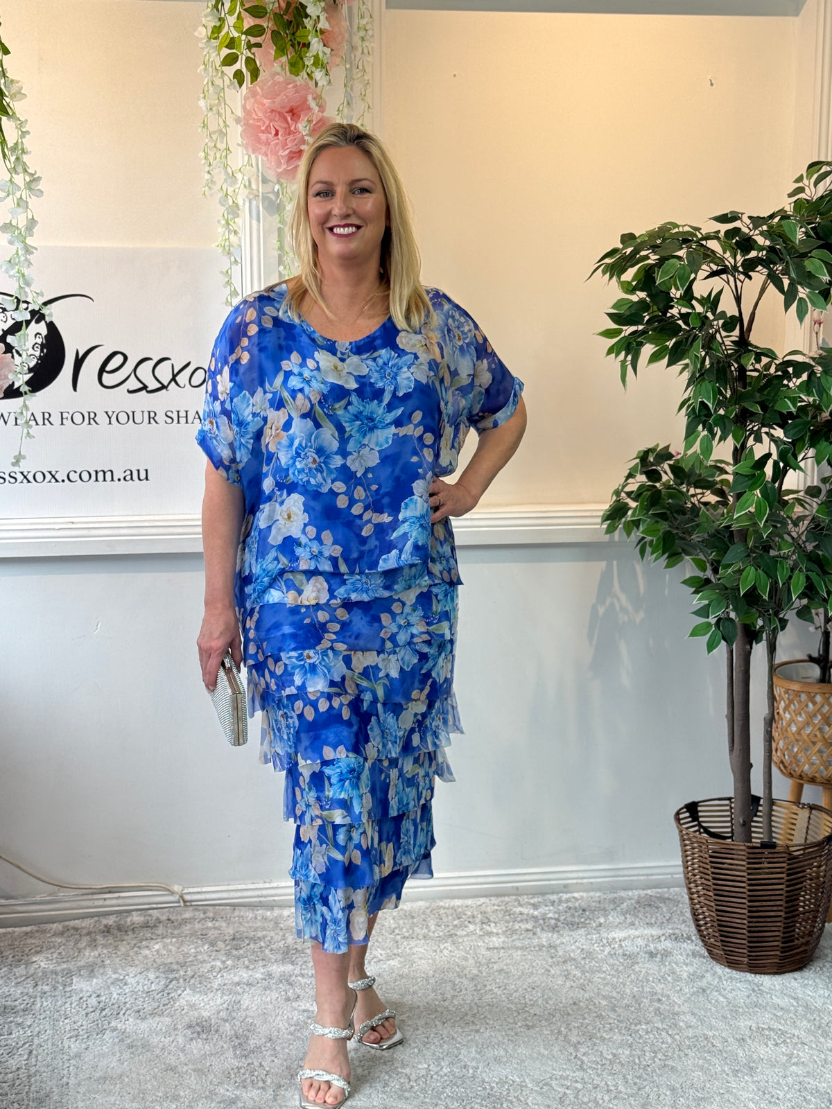 Clyde Blue Floral Silk Dress