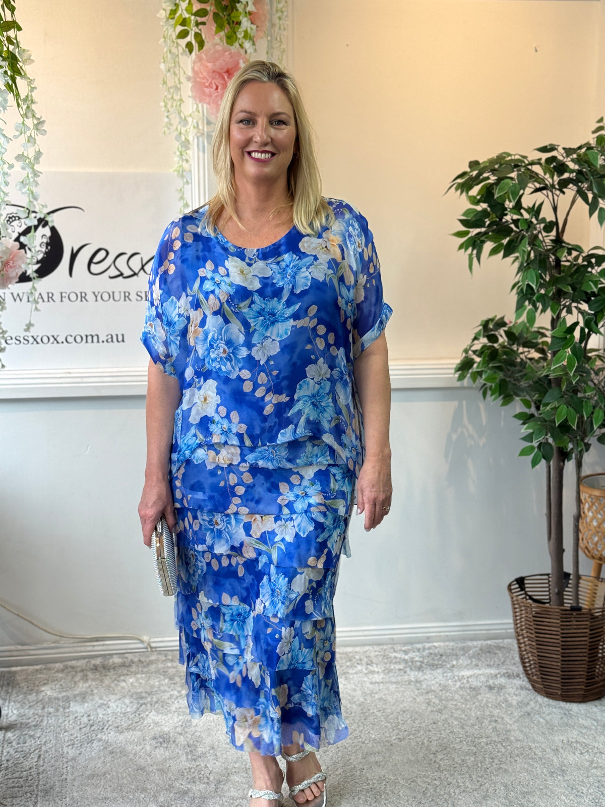 Clyde Blue Floral Silk Dress