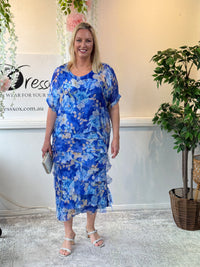 Clyde Blue Floral Silk Dress