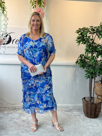 Clyde Blue Floral Silk Dress