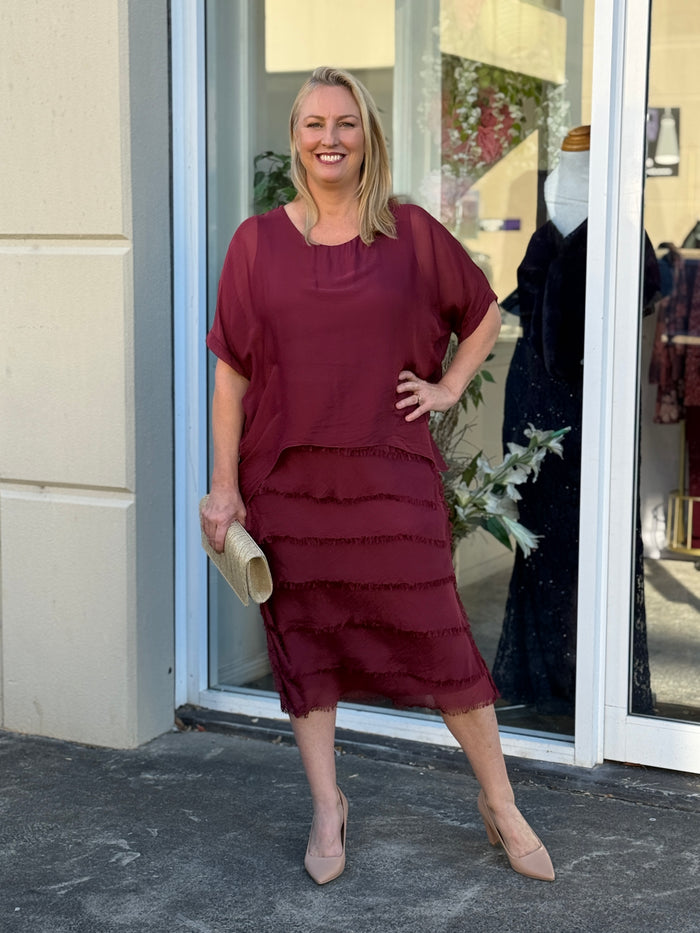 Clyde Burgundy Silk Dress