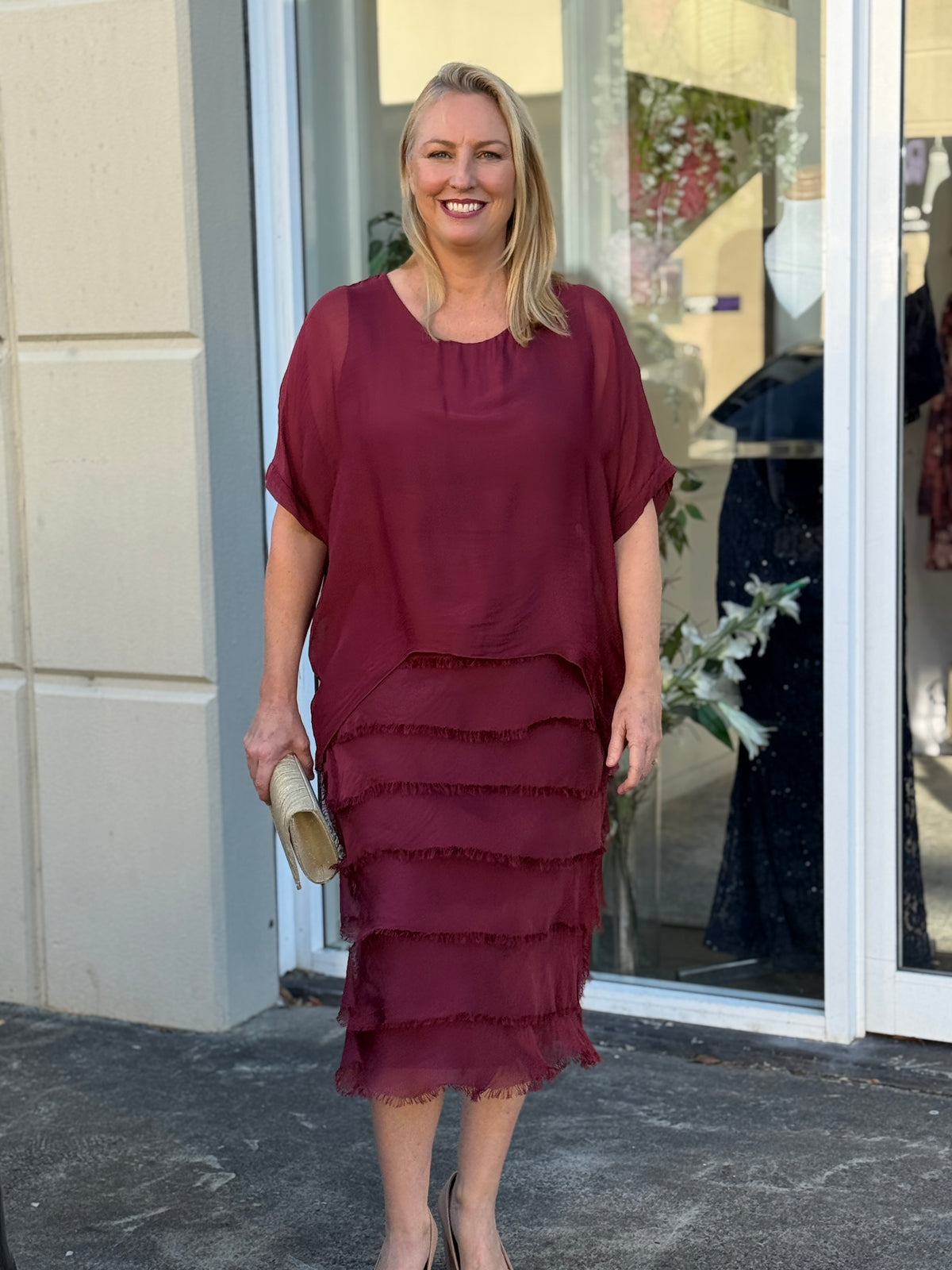 Clyde Burgundy Silk Dress