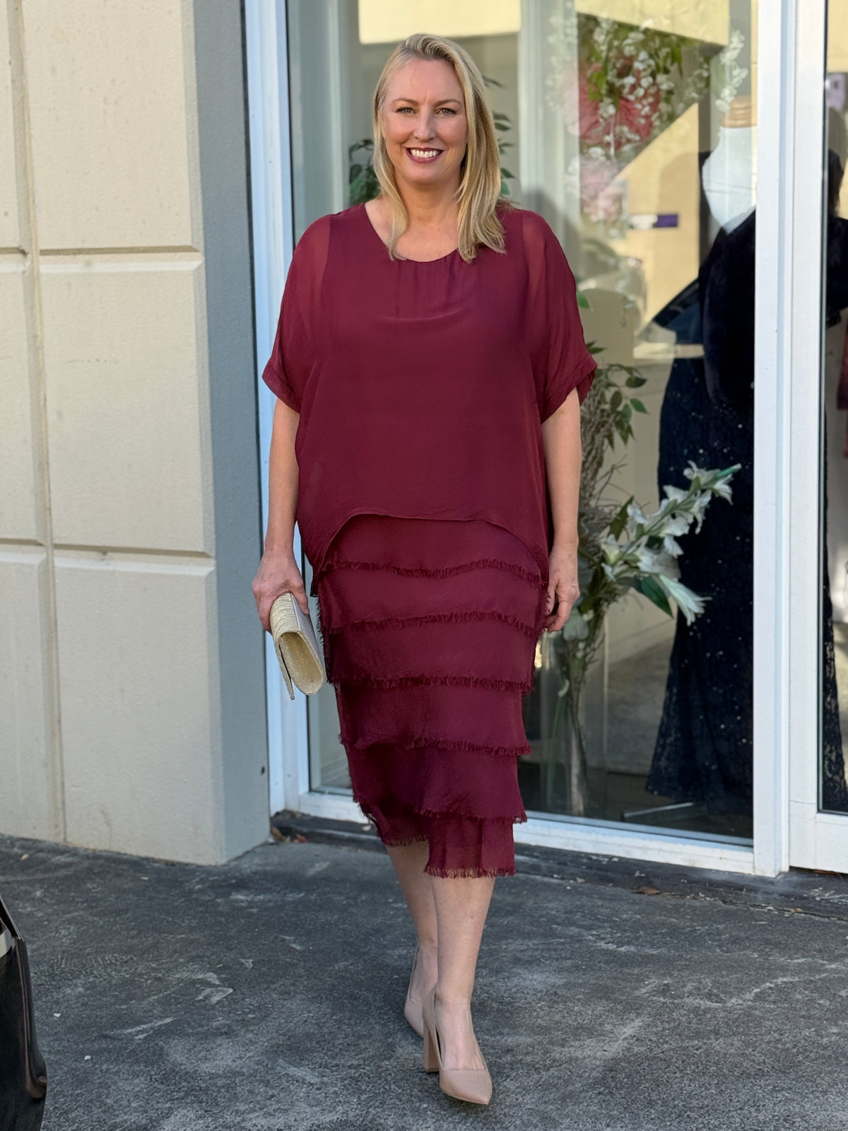 Clyde Burgundy Silk Dress