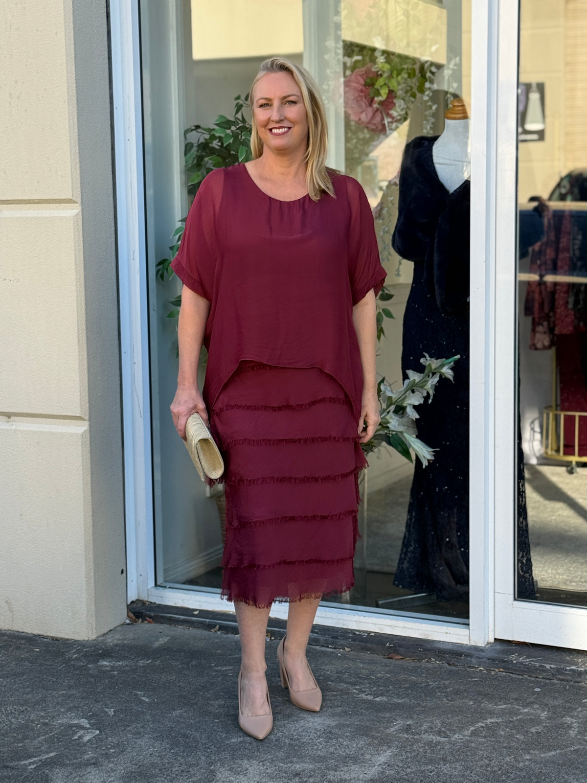 Clyde Burgundy Silk Dress