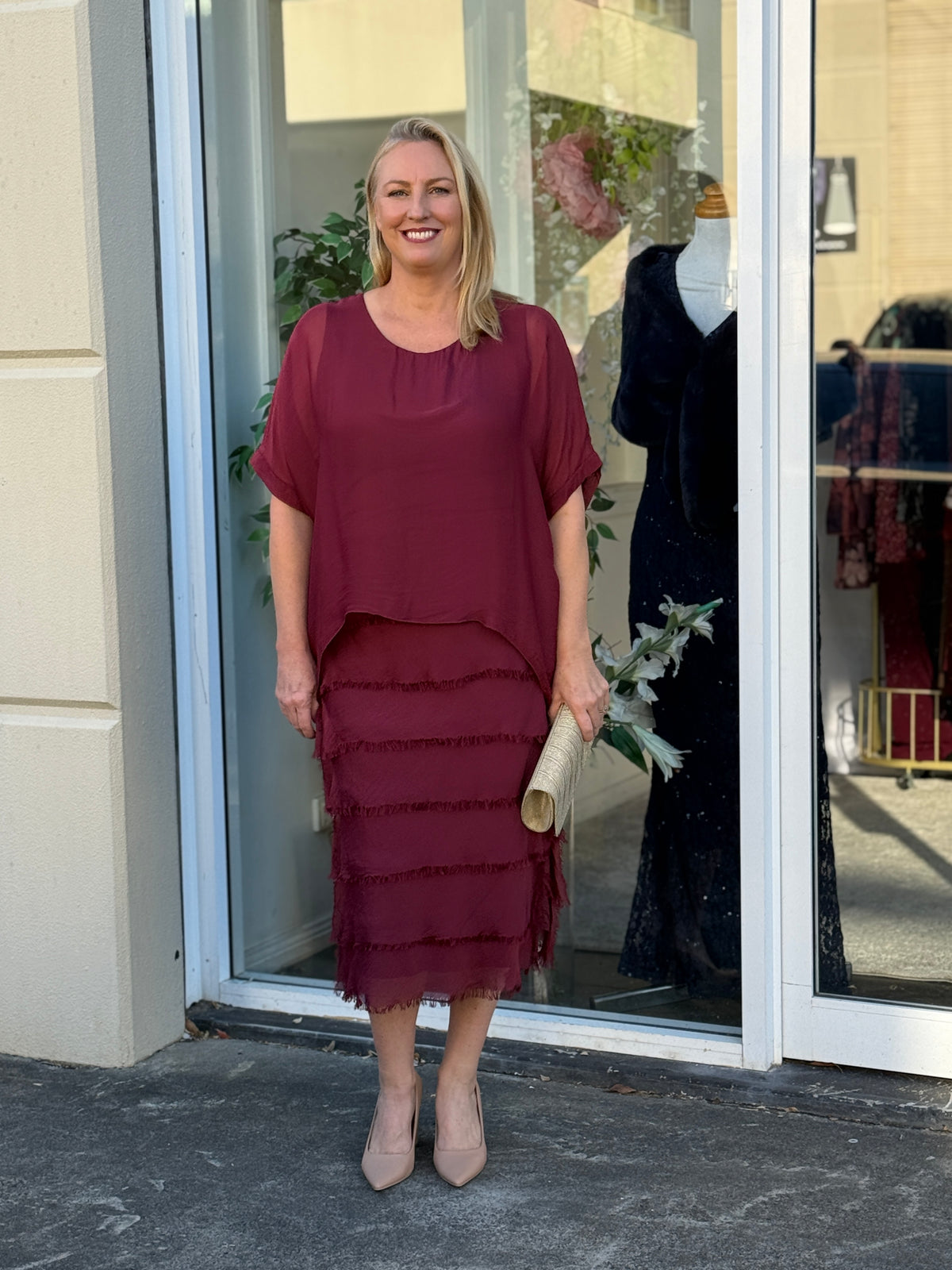 Clyde Burgundy Silk Dress