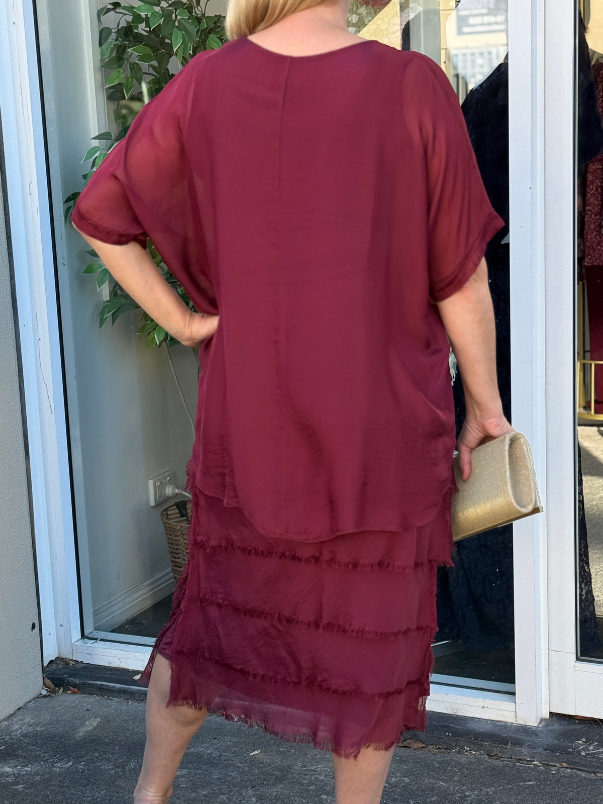 Clyde Burgundy Silk Dress