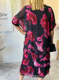Clyde Fire Floral Navy Silk Dress