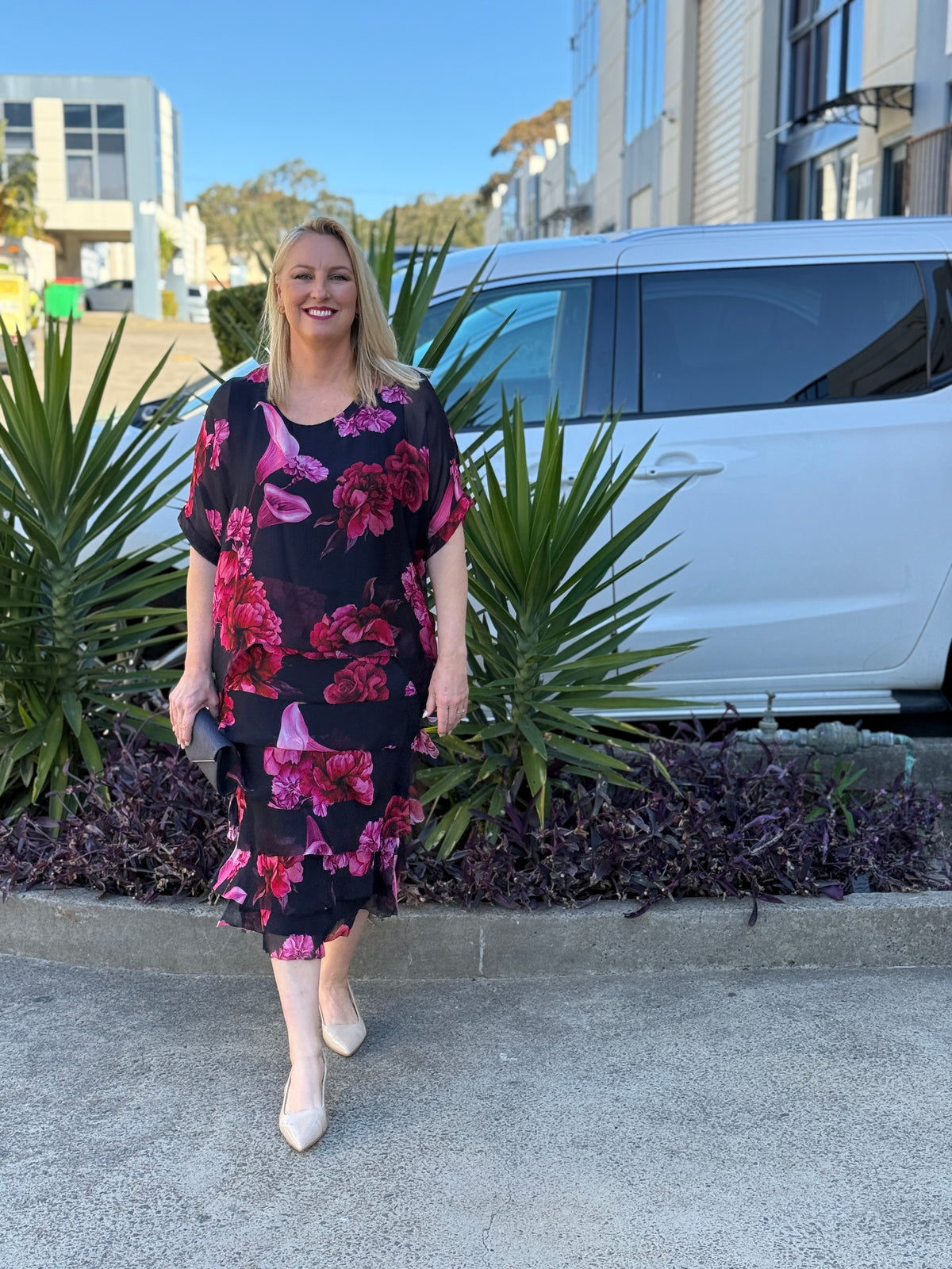 Clyde Fire Floral Navy Silk Dress