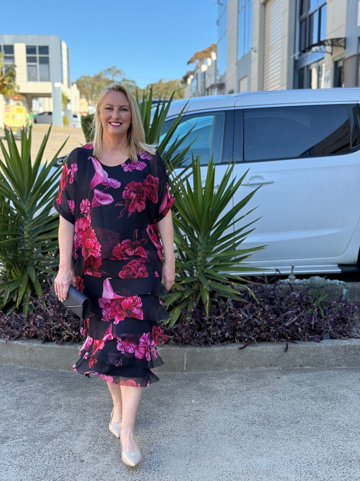 Clyde Fire Floral Navy Silk Dress
