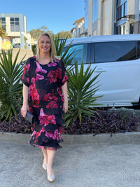 Clyde Fire Floral Navy Silk Dress