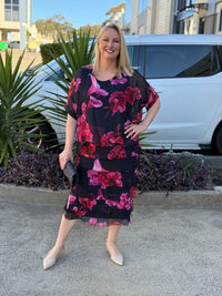 Clyde Fire Floral Navy Silk Dress